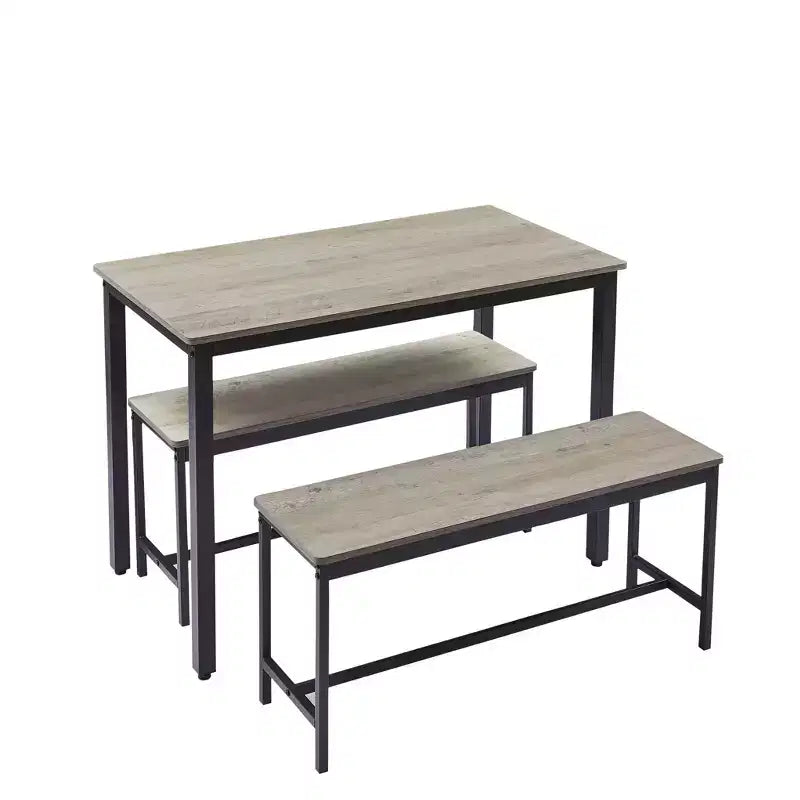 Set da 3 pezzi CuisinSmart per tavolo da pranzo, set da tavolo da pranzo con panche, telaio in acciaio, set da tavolo da bar industriale, set da tavolo da pranzo, grigio