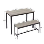 Set da 3 pezzi CuisinSmart per tavolo da pranzo, set da tavolo da pranzo con panche, telaio in acciaio, set da tavolo da bar industriale, set da tavolo da pranzo, grigio