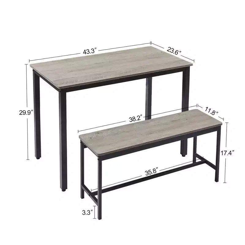 Set da 3 pezzi CuisinSmart per tavolo da pranzo, set da tavolo da pranzo con panche, telaio in acciaio, set da tavolo da bar industriale, set da tavolo da pranzo, grigio