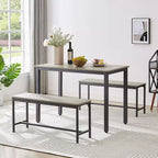 Set da 3 pezzi CuisinSmart per tavolo da pranzo, set da tavolo da pranzo con panche, telaio in acciaio, set da tavolo da bar industriale, set da tavolo da pranzo, grigio