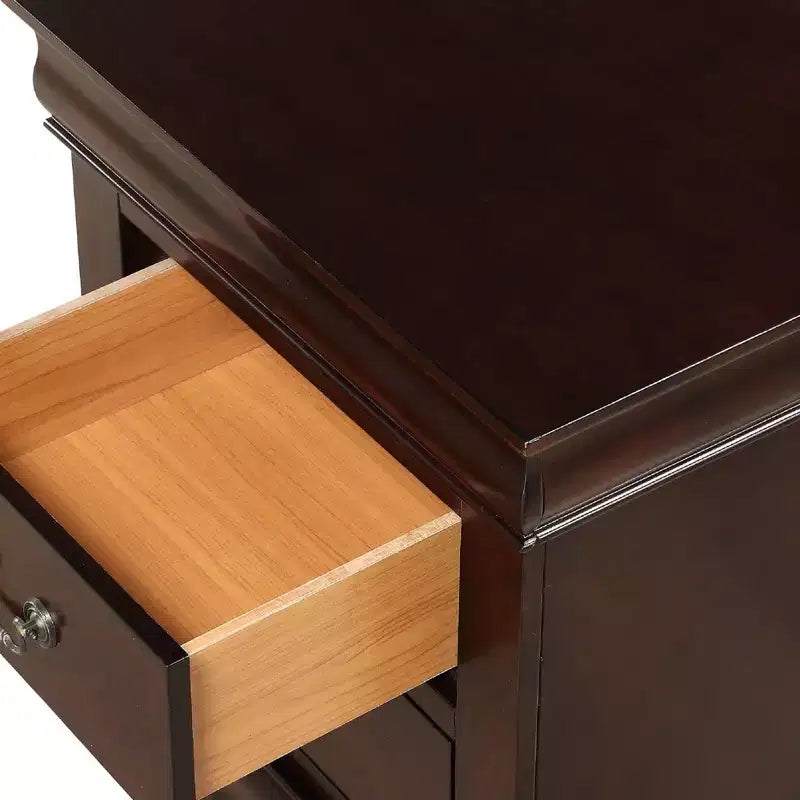 Mobili per camera da letto in legno massello Okak: cassettiera a 5 cassetti o comodino a 2 cassetti, letto a slitta, accessori in ottone, facile montaggio