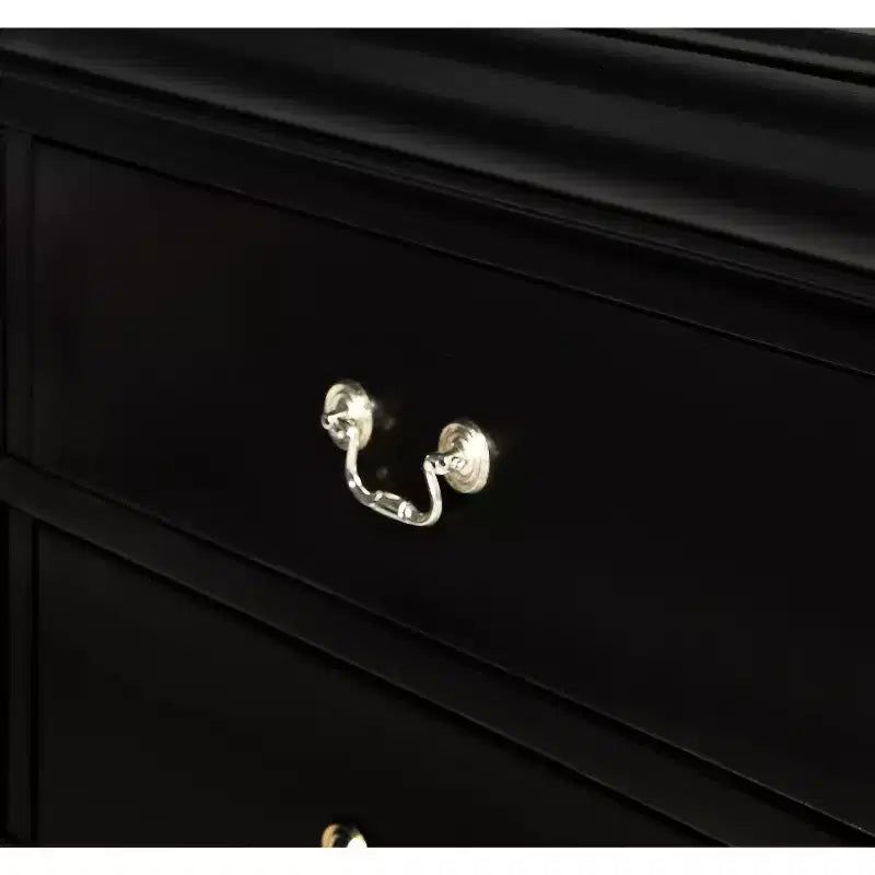 Mobili per camera da letto in legno massello Okak: cassettiera a 5 cassetti o comodino a 2 cassetti, letto a slitta, accessori in ottone, facile montaggio