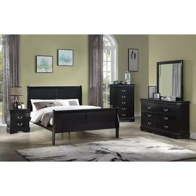 Mobili per camera da letto in legno massello Okak: cassettiera a 5 cassetti o comodino a 2 cassetti, letto a slitta, accessori in ottone, facile montaggio