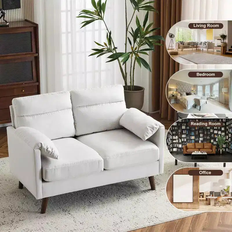 Karl Home | Divano piccolo a due posti con braccioli curvi in velluto scamosciato e cuscini – 123 cm di larghezza