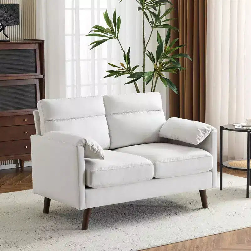 Karl Home | Divano piccolo a due posti con braccioli curvi in velluto scamosciato e cuscini – 123 cm di larghezza
