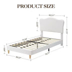 Struttura Letto per Bambini, Letto a Piattaforma Imbottito con Simpatica Testiera in Velluto Bouclé per Bambine, Non Richiede Rete a Doghe, Facile Montaggio, Design Durevole