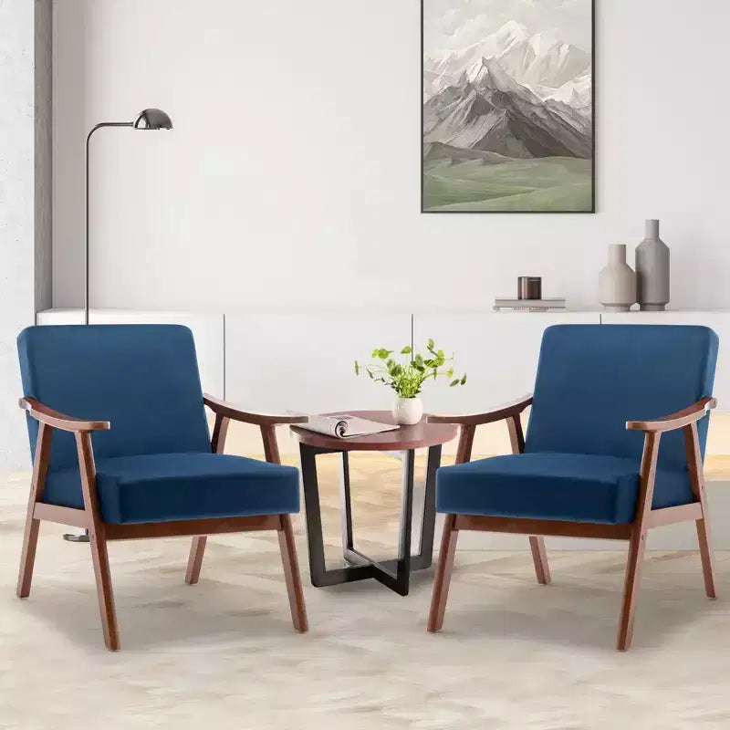 MAYEERTY Mid Century Wingback Accent Chair Solid Wood Frame Thick Backrest Lounge Chair for Living Room