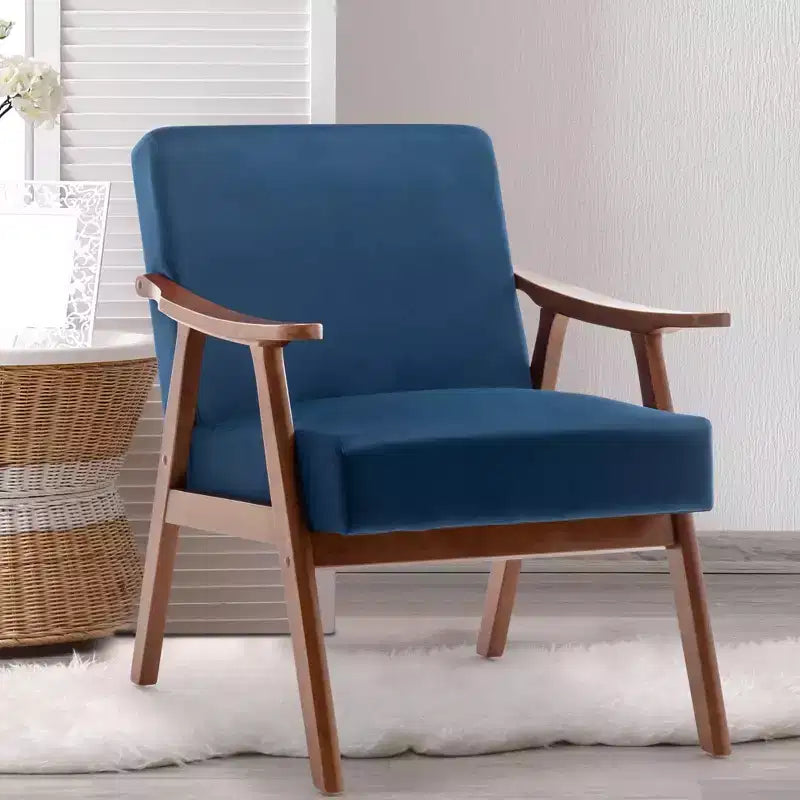 MAYEERTY Poltrona Accent con schienale ad ali in stile metà secolo, struttura in legno massello, schienale spesso, poltrona lounge per soggiorno