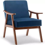 MAYEERTY Poltrona Accent con schienale ad ali in stile metà secolo, struttura in legno massello, schienale spesso, poltrona lounge per soggiorno