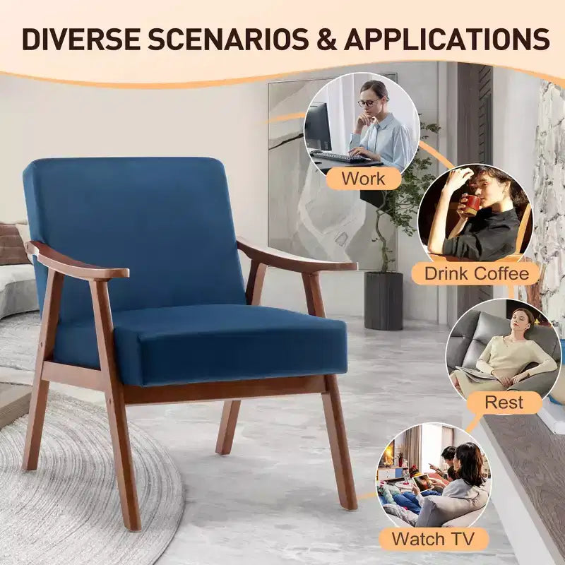 MAYEERTY Poltrona Accent con schienale ad ali in stile metà secolo, struttura in legno massello, schienale spesso, poltrona lounge per soggiorno