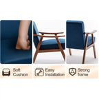 MAYEERTY Poltrona Accent con schienale ad ali in stile metà secolo, struttura in legno massello, schienale spesso, poltrona lounge per soggiorno