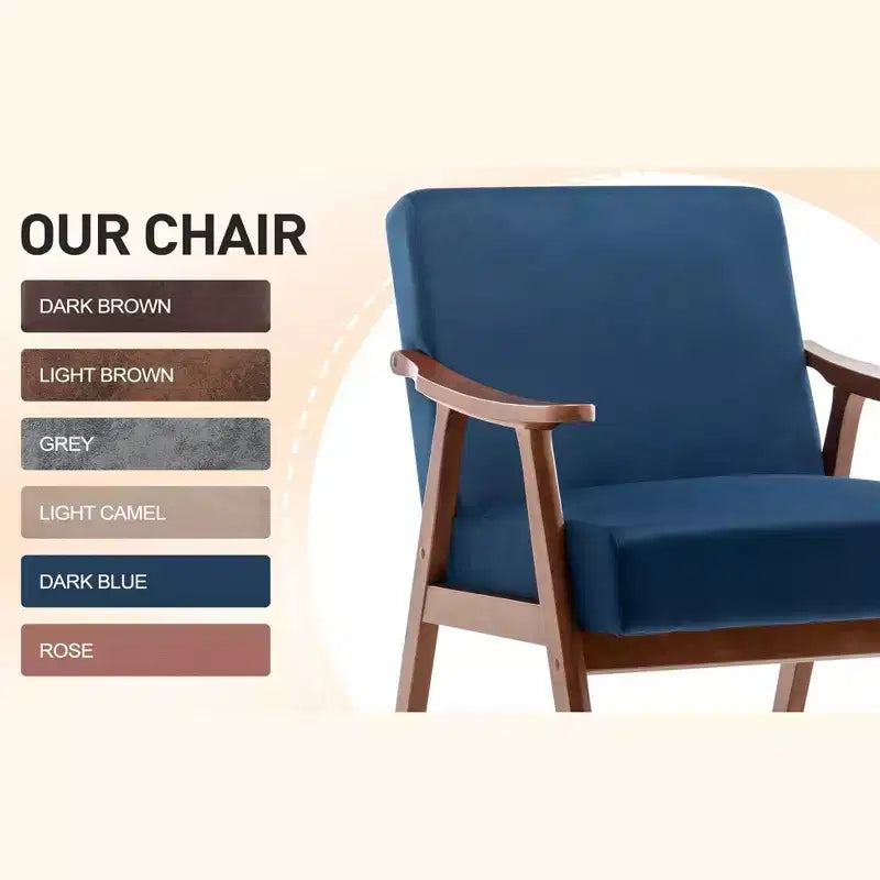 MAYEERTY Poltrona Accent con schienale ad ali in stile metà secolo, struttura in legno massello, schienale spesso, poltrona lounge per soggiorno