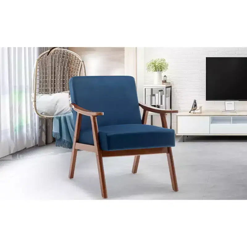 MAYEERTY Poltrona Accent con schienale ad ali in stile metà secolo, struttura in legno massello, schienale spesso, poltrona lounge per soggiorno