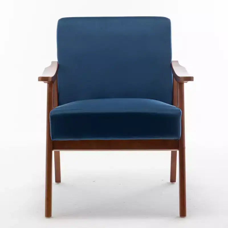 MAYEERTY Poltrona Accent con schienale ad ali in stile metà secolo, struttura in legno massello, schienale spesso, poltrona lounge per soggiorno