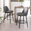 MAYEERTY Set of 2 Counter Height Swivel Bar Stools 360 Swivel Upholstered 25.6in Seat Height Faux Leather Gray for Kitchen Island Pub