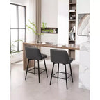 MAYEERTY Set di 2 sgabelli da bar girevoli ad altezza bancone, rotazione a 360°, imbottiti, altezza seduta 65 cm, similpelle grigia per isola cucina o pub