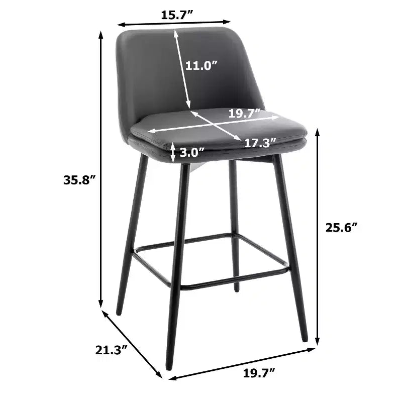 MAYEERTY Set di 2 sgabelli da bar girevoli ad altezza bancone, rotazione a 360°, imbottiti, altezza seduta 65 cm, similpelle grigia per isola cucina o pub