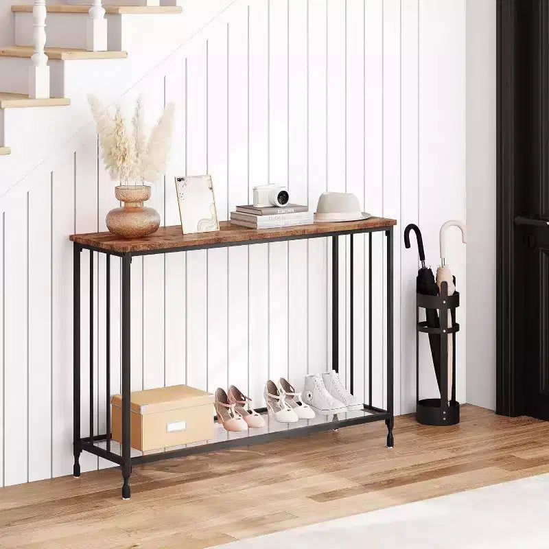 Acekool Tavolo Console Stretto per Ingresso, Tavolo da Divano Industriale con Scaffale, per Corridoio, Soggiorno, Ufficio