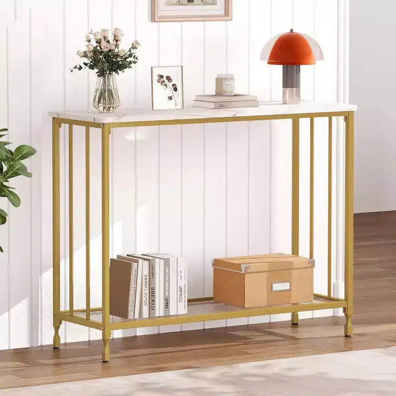 Acekool Tavolo Console Stretto per Ingresso, Tavolo da Divano Industriale con Scaffale, per Corridoio, Soggiorno, Ufficio