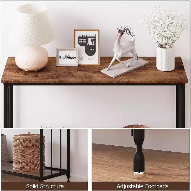 Acekool Tavolo Console Stretto per Ingresso, Tavolo da Divano Industriale con Scaffale, per Corridoio, Soggiorno, Ufficio
