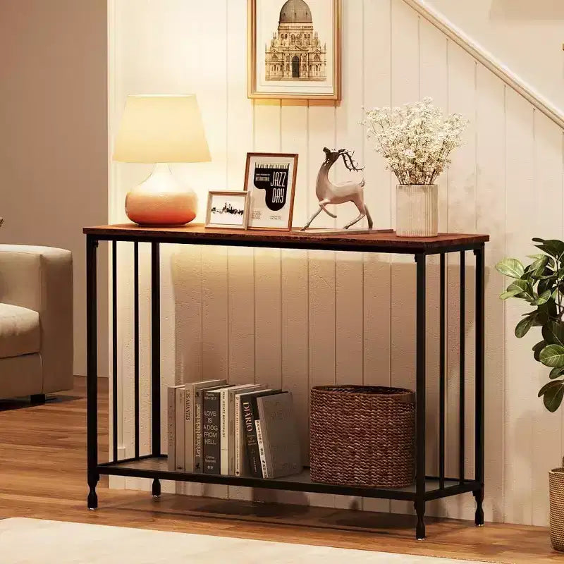 Acekool Tavolo Console Stretto per Ingresso, Tavolo da Divano Industriale con Scaffale, per Corridoio, Soggiorno, Ufficio
