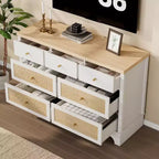 Cassettiera 47,3 con 7 cassetti in rattan naturale, mobile in legno con base robusta, organizer per camera da letto e ingresso