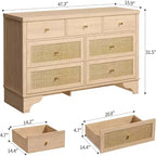 Cassettiera 47,3 con 7 cassetti in rattan naturale, mobile in legno con base robusta, organizer per camera da letto e ingresso