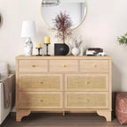 Cassettiera 47,3 con 7 cassetti in rattan naturale, mobile in legno con base robusta, organizer per camera da letto e ingresso