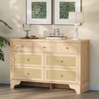 Cassettiera 47,3 con 7 cassetti in rattan naturale, mobile in legno con base robusta, organizer per camera da letto e ingresso