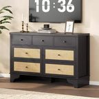 Cassettiera 47,3 con 7 cassetti in rattan naturale, mobile in legno con base robusta, organizer per camera da letto e ingresso
