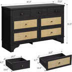 Cassettiera 47,3 con 7 cassetti in rattan naturale, mobile in legno con base robusta, organizer per camera da letto e ingresso