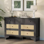 Cassettiera 47,3 con 7 cassetti in rattan naturale, mobile in legno con base robusta, organizer per camera da letto e ingresso