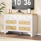 Cassettiera 47,3 con 7 cassetti in rattan naturale, mobile in legno con base robusta, organizer per camera da letto e ingresso