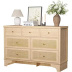 Cassettiera 47,3 con 7 cassetti in rattan naturale, mobile in legno con base robusta, organizer per camera da letto e ingresso