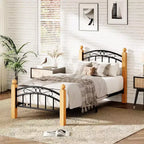 Metal Platform Frame with Victorian Classic Iron-Art Headboard & Footboard, Steel Slats Mattress Foundation for Storage, No Box Spring Needed