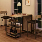 Table de cuisine hauteur comptoir avec 2 tabourets de bar rembourrés, ensemble table et chaises de salle à manger en bois pour 2 avec étagères de rangement, pour petits espaces, appartement