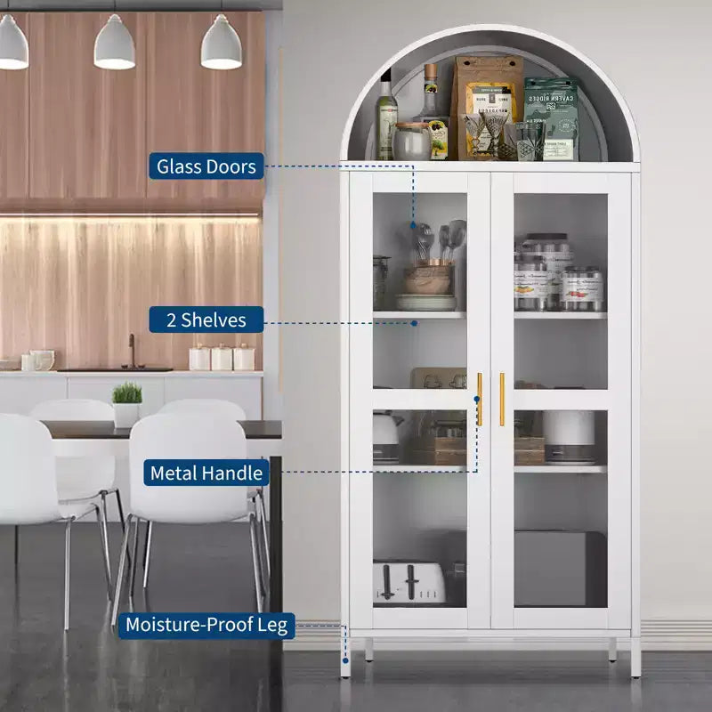 Mobili in acciaio laminato a freddo - Armadio a doppia anta con arco in ferro e vetro, 2 ante, A185 x L78 x P39 cm, spessore 0,6 mm, bianco