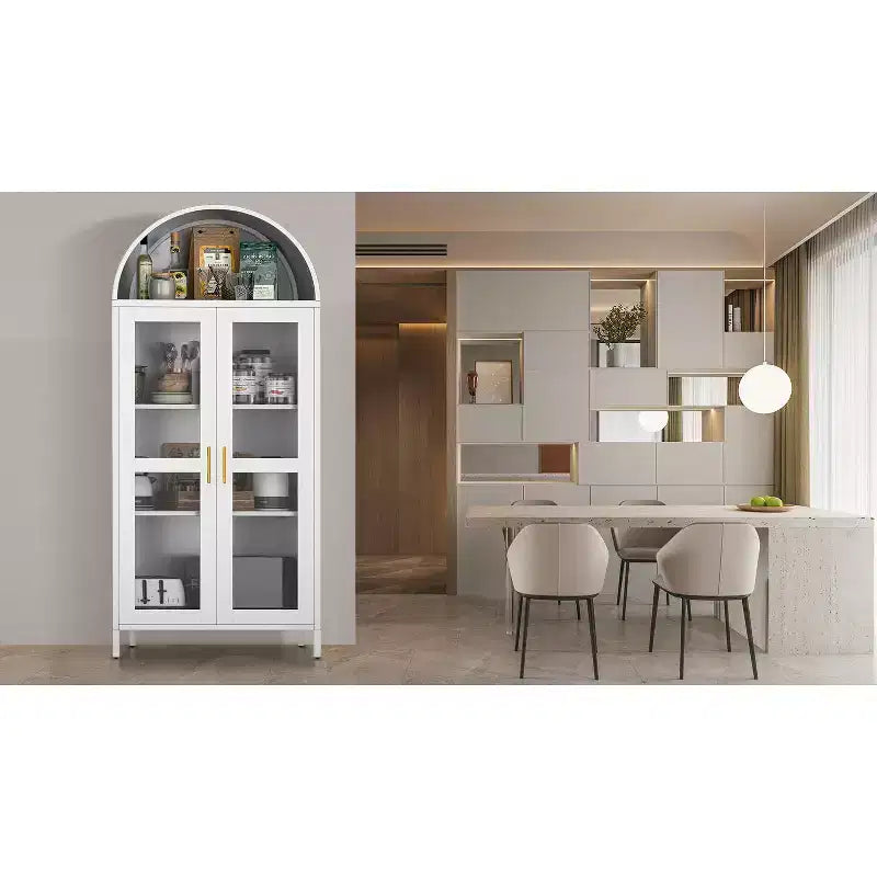 Mobili in acciaio laminato a freddo - Armadio a doppia anta con arco in ferro e vetro, 2 ante, A185 x L78 x P39 cm, spessore 0,6 mm, bianco