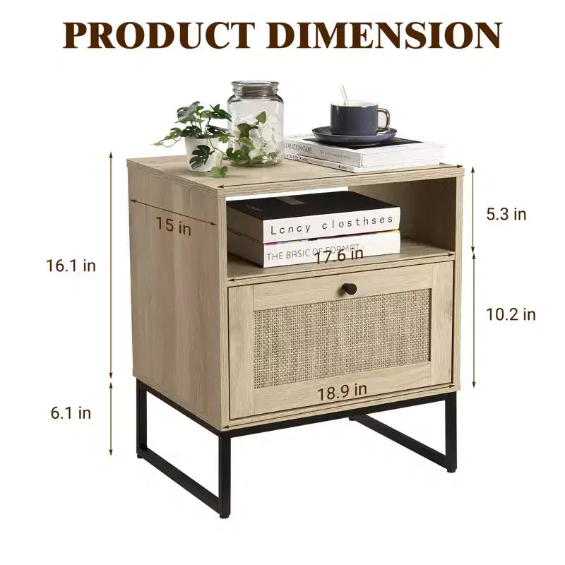 1 Tavolino con anta a ribalta colore rovere chiaro e nero Serie Rattan con caratteristica tavolo in rattan