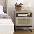 1 Tavolino con anta a ribalta colore rovere chiaro e nero Serie Rattan con caratteristica tavolo in rattan