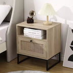 1 Tavolino con anta a ribalta colore rovere chiaro e nero Serie Rattan con caratteristica tavolo in rattan