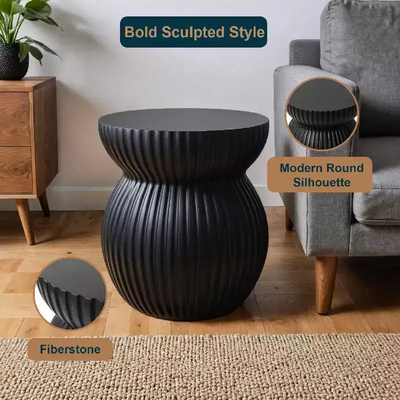 LeisureMod Mander Tavolino d'Appoggio Moderno Scanalato - Tavolino Laterale a Clessidra in Fiberstone