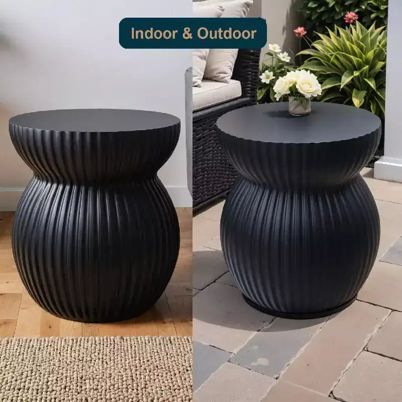 LeisureMod Mander Tavolino d'Appoggio Moderno Scanalato - Tavolino Laterale a Clessidra in Fiberstone