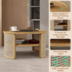 Okak Tavolino da caffè modulare in rattan a 4 pezzi, rotondo/quadrato convertibile con contenitore, tavolino da centro in legno massello e intreccio per soggiorno