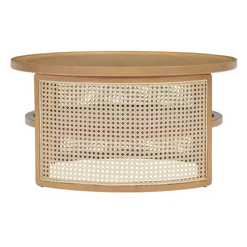 Okak Tavolino da caffè modulare in rattan a 4 pezzi, rotondo/quadrato convertibile con contenitore, tavolino da centro in legno massello e intreccio per soggiorno