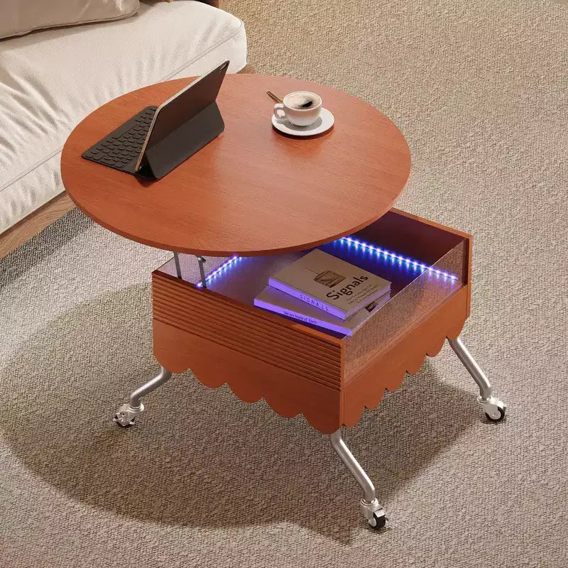 Okak Tavolino da caffè modulare in rattan a 4 pezzi, rotondo/quadrato convertibile con contenitore, tavolino da centro in legno massello e intreccio per soggiorno