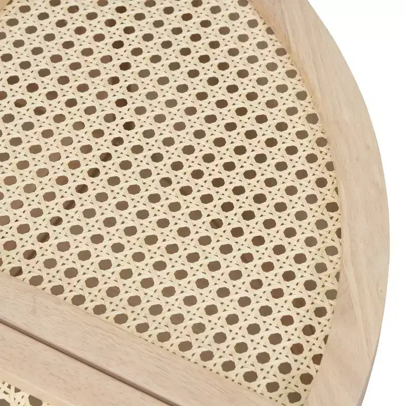 Okak Tavolino da caffè modulare in rattan a 4 pezzi, rotondo/quadrato convertibile con contenitore, tavolino da centro in legno massello e intreccio per soggiorno