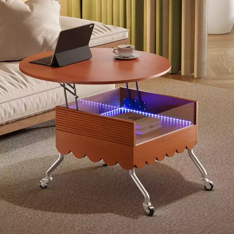 Okak Tavolino da caffè modulare in rattan a 4 pezzi, rotondo/quadrato convertibile con contenitore, tavolino da centro in legno massello e intreccio per soggiorno