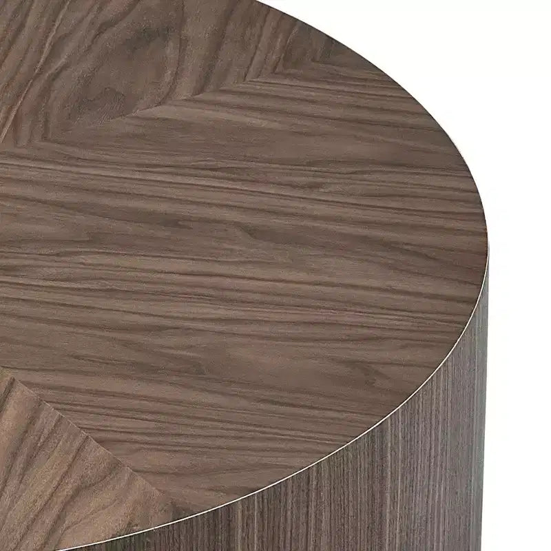 Tavolino da caffè rotondo Okak Modern da 35,4 pollici in legno, tavolo centrale a tamburo con base robusta, nessun assemblaggio richiesto per soggiorno appartamento