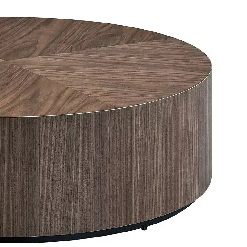 Tavolino da caffè rotondo Okak Modern da 35,4 pollici in legno, tavolo centrale a tamburo con base robusta, nessun assemblaggio richiesto per soggiorno appartamento
